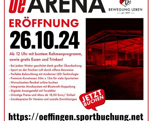 OeArena Oeffingen - Eröffnung und ab sofort online buchbar.